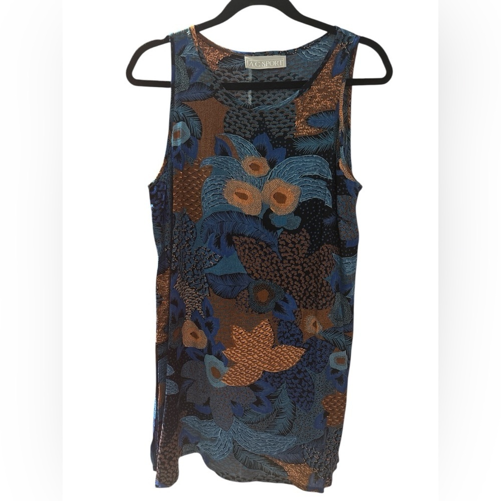 Sleeveless Floral blouse in Blue and Brown
